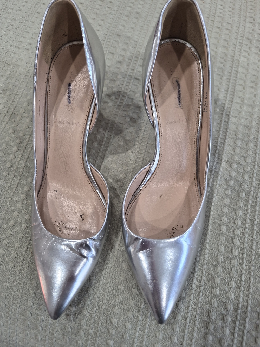 J. Crew Metallic Silver Pointed-Toe Heels, Size 7.5